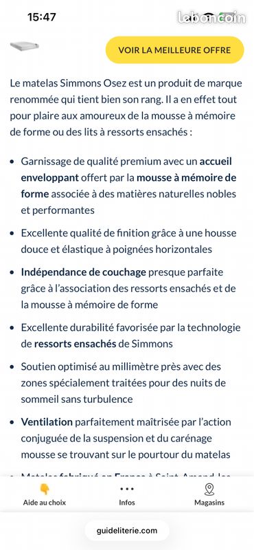 Sommier + matelas Simmons (image 7)