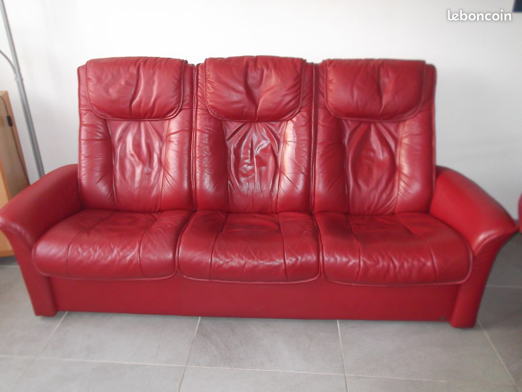 Canape 3 places cuir inclinable (image 1)