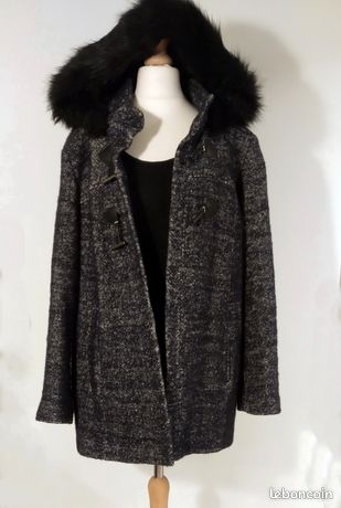 Manteau En Laine Armand Thiery Noir Et Gris - Taille 40 Femme - Occasion Très Bon état