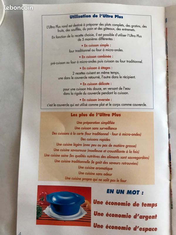 Neuf dans emballage - Cocotte Ultra Plus ronde, 2 litres, pour cuisson four traditionnel ET micro ondes ET congélation, + notice + livret de recette + couvercle de conservation, Tupperware (image 17)