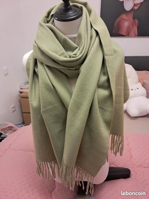 Étole Châle Cachemire Et Laine Vierge - Vert Sapin - Femme - Neuf Avec étiquettes
