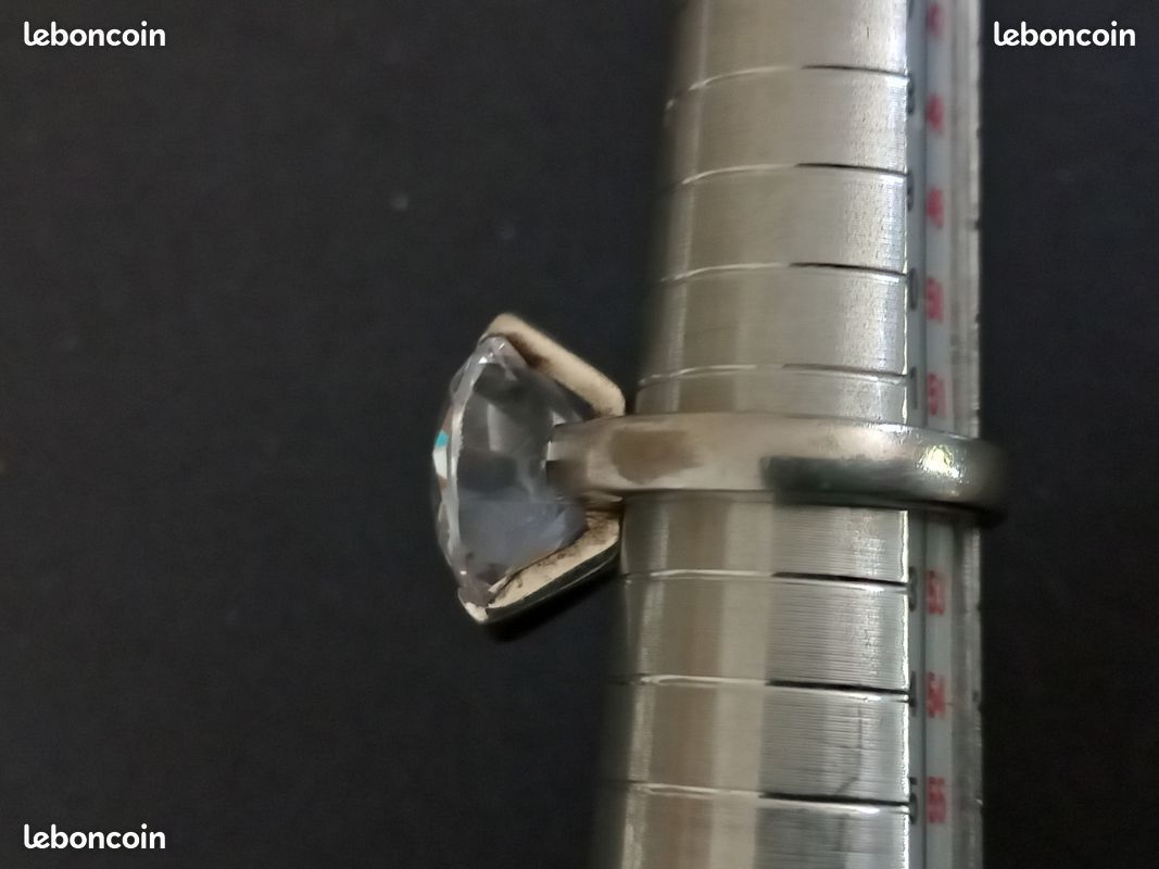 Bague En Argent 925 Vintage Taille 62 Avec Cristal Diamant - Bijou Ancien Et Fait Main