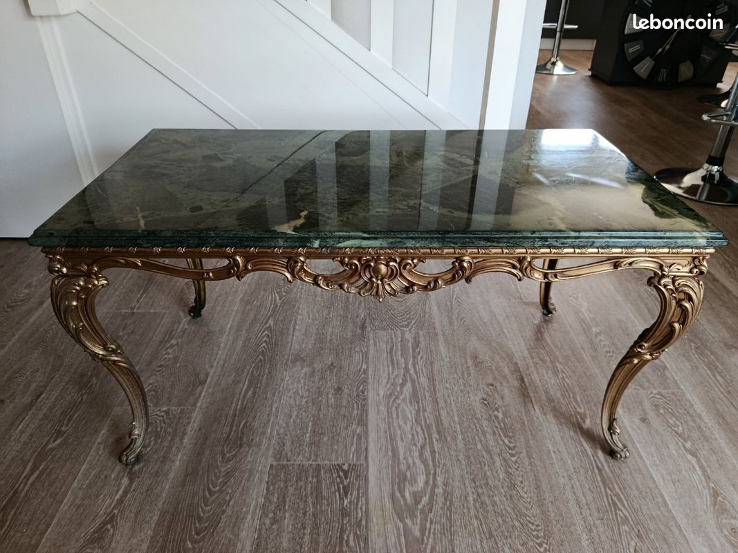 TABLE BASSE EN marbre vert - style Louis XVI bois doré EUR 100,00