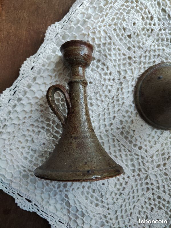 Paire de bougeoirs vintage en grès. Rare (image 4)