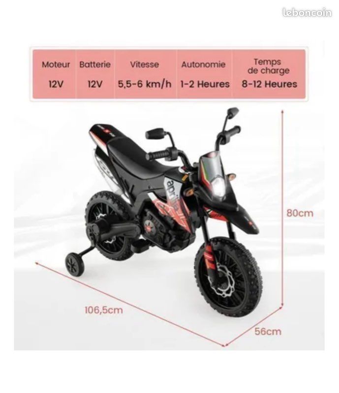 Moto électrique LEMODO Enfant – 6V 4,5 Ah – 3-4 Km/h – Marche Avant/arrière – Feux Et Sons – Roues Stabilisatrices Amovibles