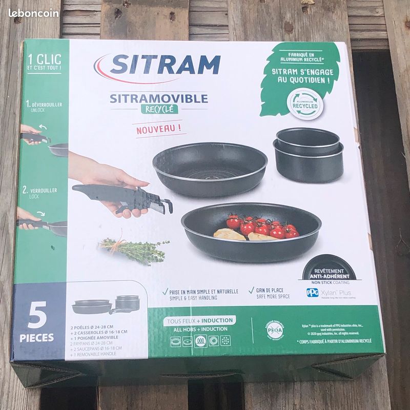 Kit sitram 2 poêles 24-28 Cm 2 casseroles 16-18 Cm 1 poignée amovible (image 1)