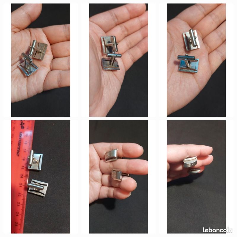 Anciens Boutons De Manchette En Métal Argenté - Style Mineur, Poinçonnés, Pour Une Touche Vintage