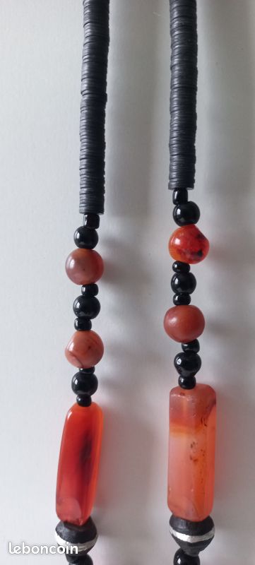 Collier artisanal, pierres cornaline et laiton (image 8)