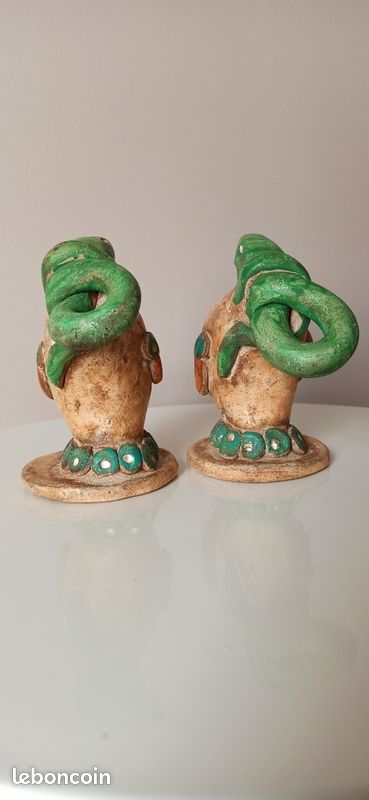 Duo de statuettes style Précolombien / Inca - Têtes à serpents (image 3)