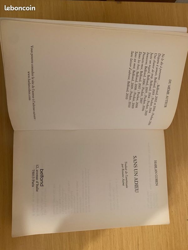 Livre ''Sans un adieu'', H.Coben 2010 (image 4)