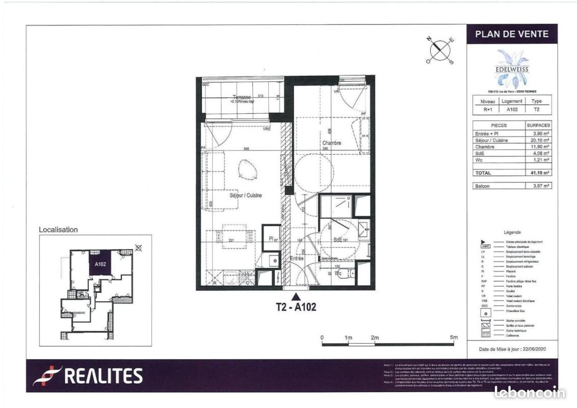 Appartement 2 pièces 41 m² · à Rennes · 41 m² · 583 €/mois