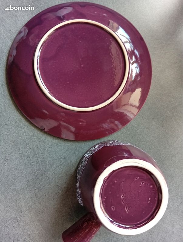 Saucière vintage céramique émaillée violette et blanche (image 2)