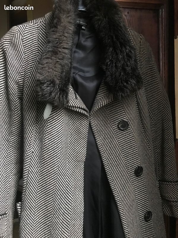 Manteau court chaud Zara chiné noir/blanc T 38 Vêtements