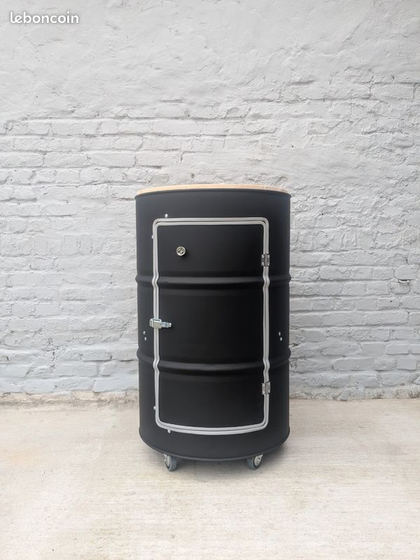 Baril Métal 60 L NOIR MAT bidon tonneau fut container coffre