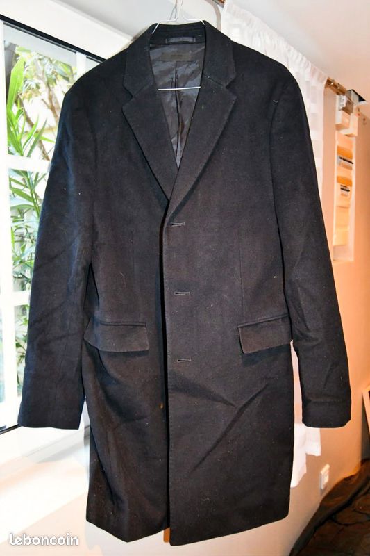 Manteau homme noir Uniqlo, en laine et cachemire (image 1)