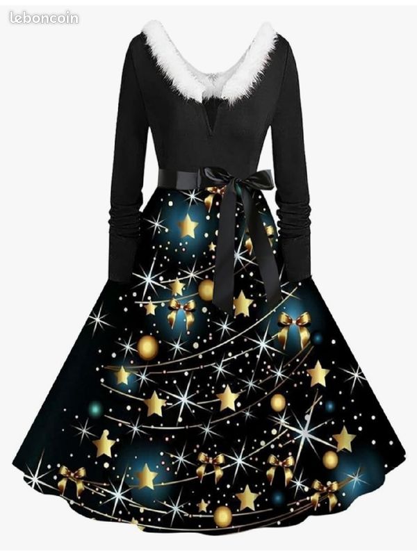 Robe De Noël en Fausse Peluche pour Femmes, Soirée Asymétrique à - Main Image