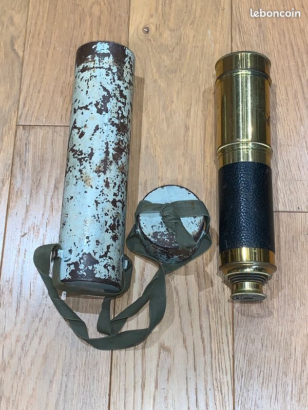 Longue vue marine laiton cuir télescopique 5 corps pliée 27cms dépliée 90cms (image 1)