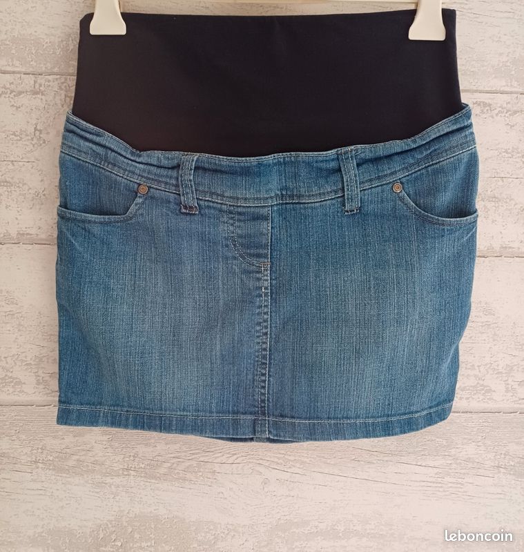 vêtement grossesse jupe grossesse jean Jupe en jeans de grossesse Calin Kalin Taille 36 Vêtements