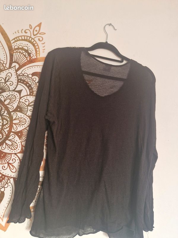 Haut Femme Marks And Spencer Noir Manches Longues Taille 12 - Très Bon état