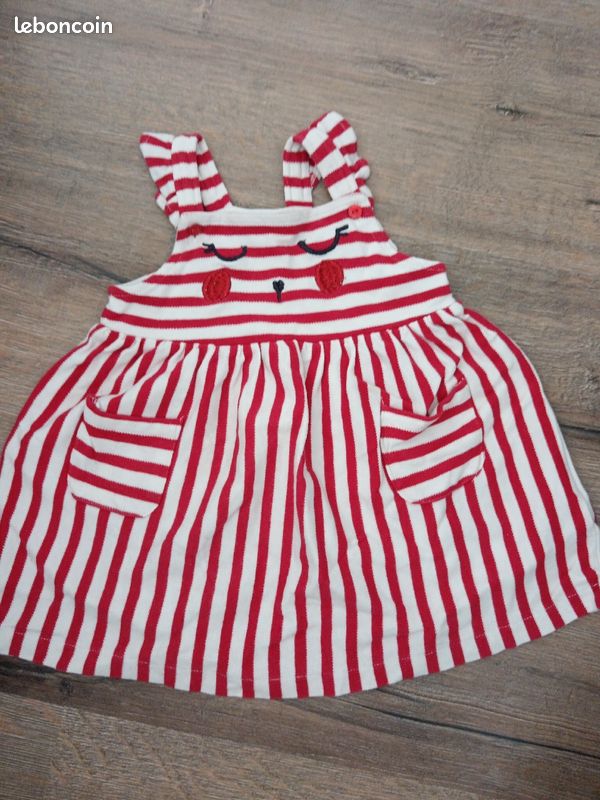 Robe été rayures rouges et blanches DPAM 12 mois (image 1)