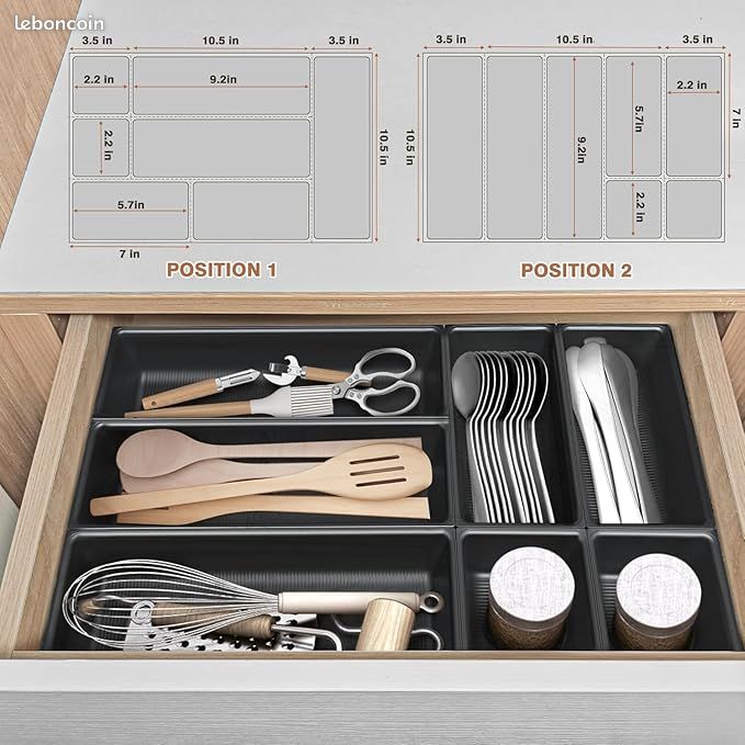 VERONLY Range Couverts Pour Tiroir Avec Couvercle - Organisateur Réglable Gris Pour Cuisine Et Camping