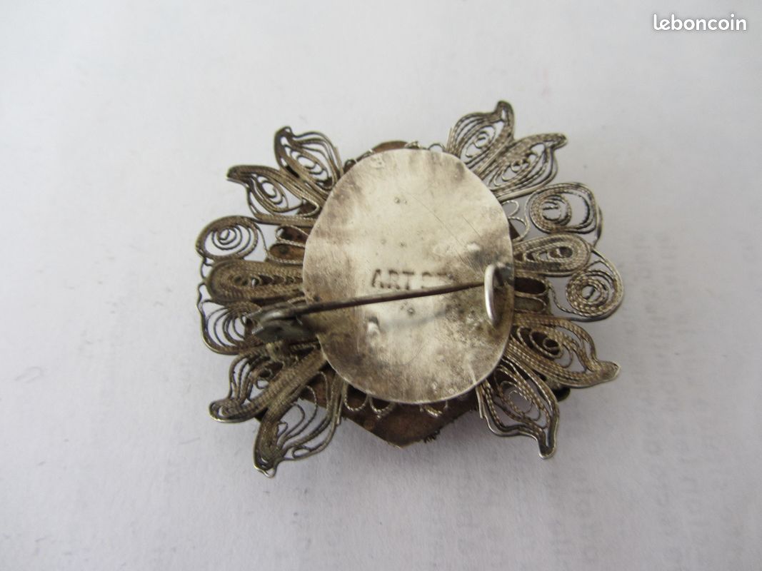 Broche Argent Sterling & Aigue-Marine Style Art Déco Années 1930 - 4,5 Cm - Occasion