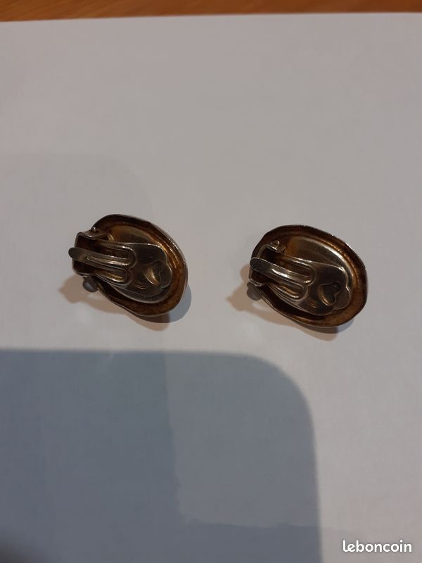 Boucles D'oreilles à Clip En Argent Sterling Avec Ambre Ovale - Occasion, Usure Du Temps Visible