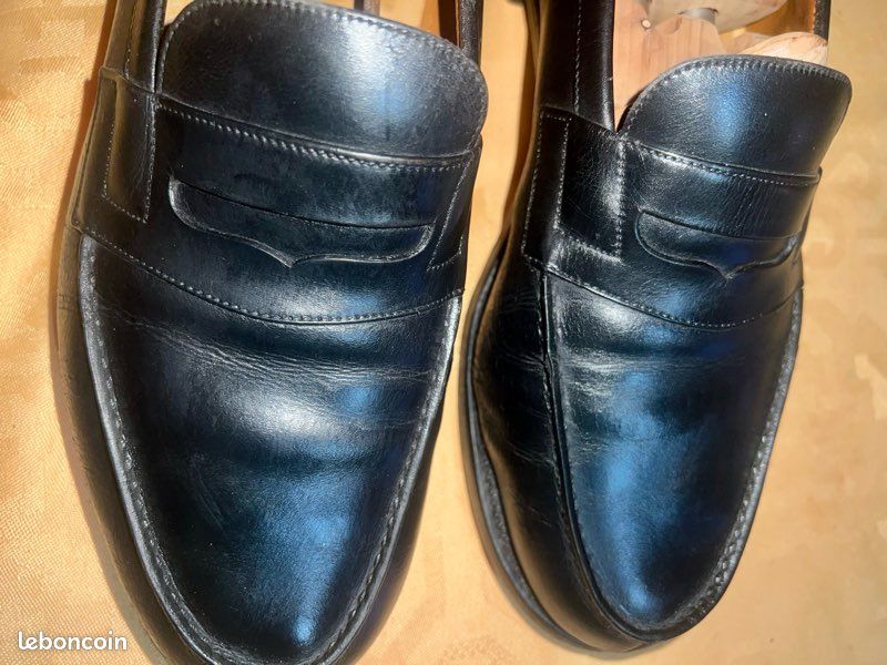 Mocassins JM WESTON 180 En Daim Noir - Pointure 41 (7C), Occasion Très Bon état, Avec Embauchoirs