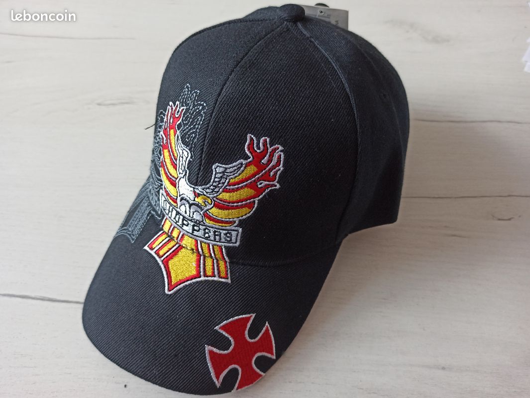 Casquette Baseball Noire Et Blanche Avec Croix De Malte - Taille Unique Nyls Création - Neuf Avec étiquettes - Style Biker Ou Casual