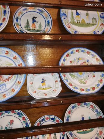 Assiette à huîtres en faïence française Henriot Quimper, vers 1930 - En vente sur France