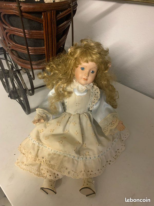 Doll Ancienne Poupee Ancienne Poupée Tissu Rose Jaune Fleurs DOLLY