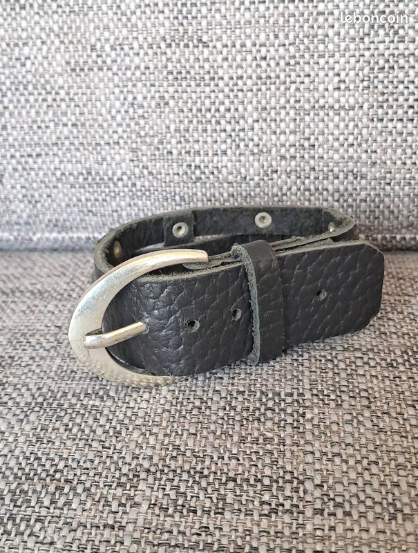 Bracelet en cuir noir tressé et clous argentés (image 4)