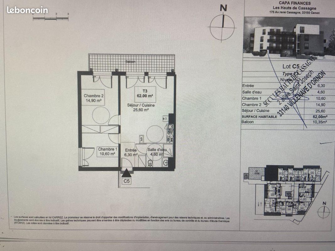 Appartement 3 pièces 62 m² · à Cenon · 62 m² · 900 €