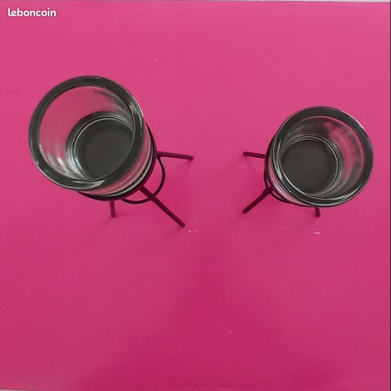 Candeldo Lot De 2 Bougeoirs Noirs Géométriques Métal - Photophores Modernes Élégants Pour Table, Salon & Chambre