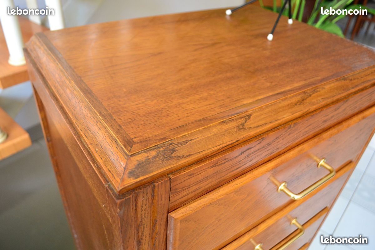 Chiffonnier vintage commode pied compas 60s chêne (image 9)