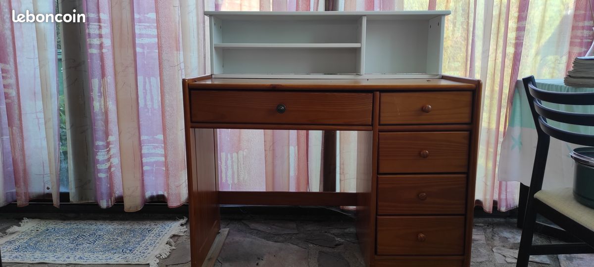 Bureau pin miel et surmeuble blanc (image 1)
