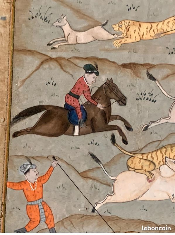 Délicate Miniature Gouache Indienne - Scène De Chasse Probablement XIXe Siècle (image 1)