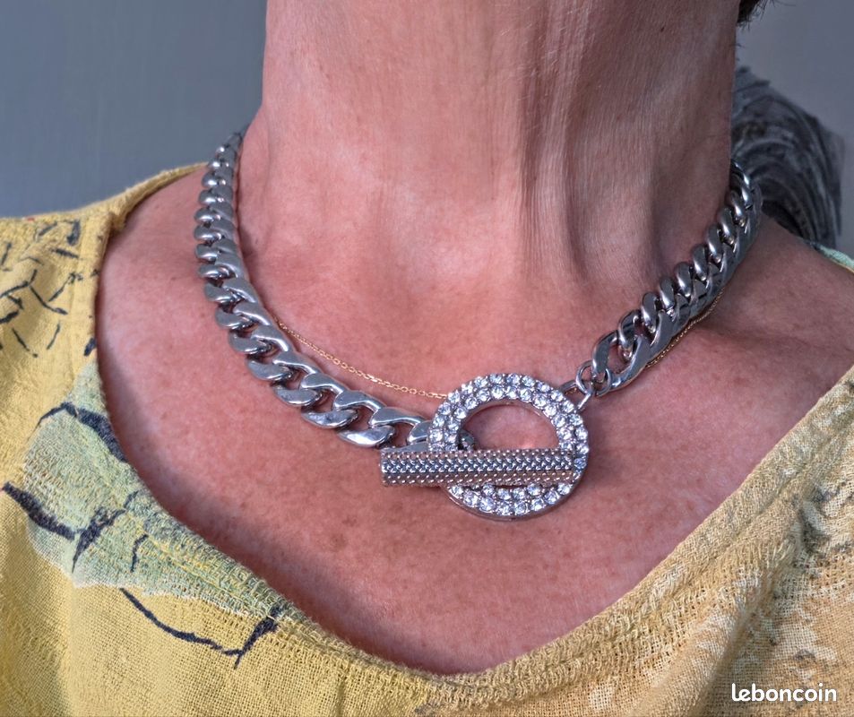 Collier en acier non oxydable et strass (image 2)