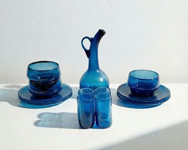 Carafe BIOT en verre bullé bleu années 60 / 70, bouteille vintage, flacon vintage - Canada