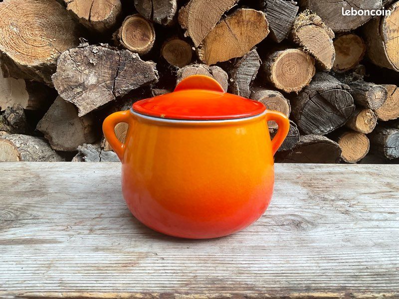 Ancien Chaudron En Fonte Cousances – Orange Vintage Le Creuset, Idéal Pour Induction