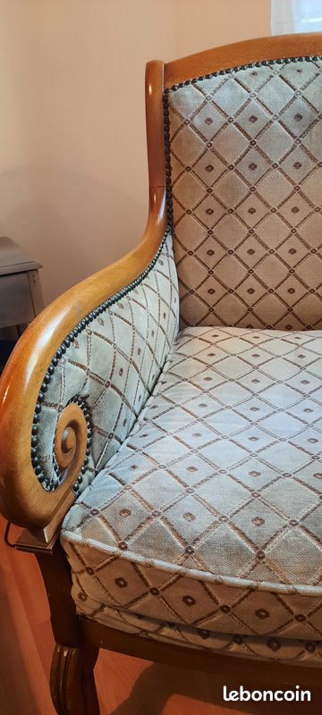 Fauteuil Bergère en velours bleu - à crosses- (image 3)