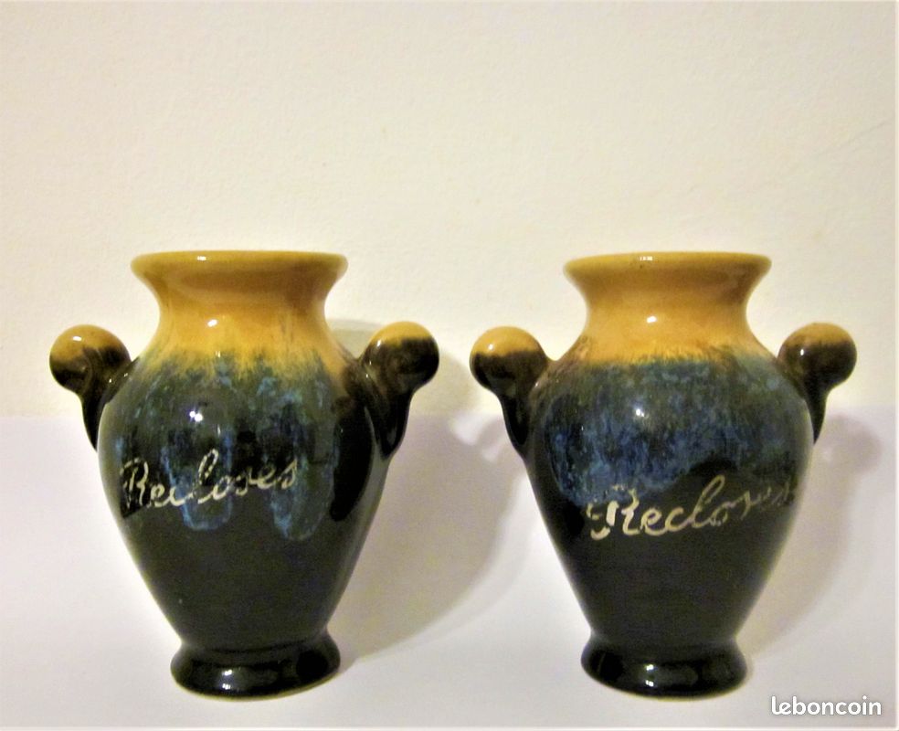 2 petits VASES en duo céramique brillante flammée H : 8,7 cm TBE Vintage (image 6)