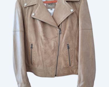 Blouson Perfecto Schott En Cuir D'agneau Beige Taupe - Taille XL Femme - Neuf Avec étiquettes
