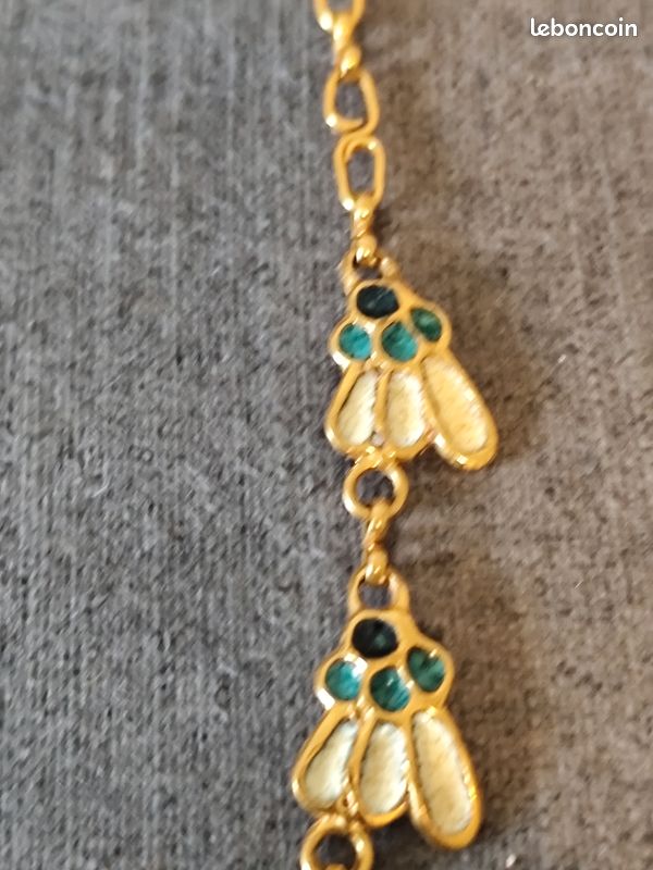 Collier Ancien Rétro Vintage Vert Et Doré Années 1950 - Pampilles Géométriques émaillées, Occasion