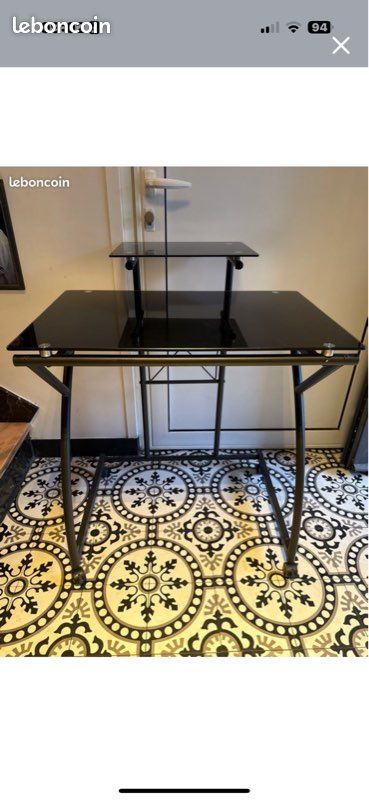 Bureau PC laqué noir en verre (image 3)