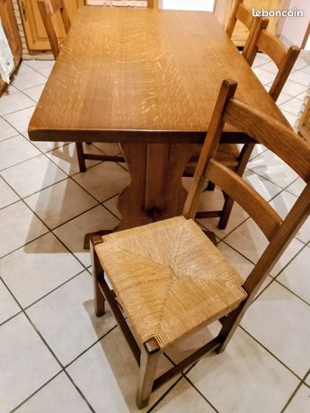 Lot De 4 Chaises Basses De Montagne En Chêne Massif Et Paille - Année 50 (occasion)