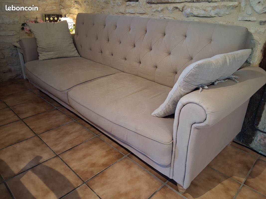 Canapé convertible beige assise capitonné (image 1)