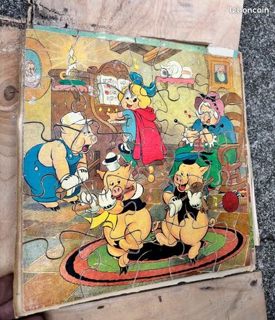 Lot De 6 Puzzles En Bois VERA – Les 3 Petits Cochons (Disney, Occasion, Pièces Manquantes)