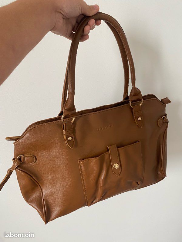 Sac Fourre-tout Bordeaux Lie De Vin - 2 Anses Rigides Marron - Occasion - Polyester - Fermeture Zip