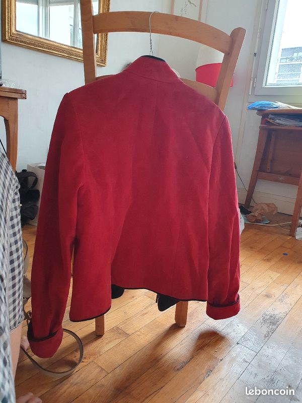 Veste cuir daim rouge et noir T40 -42 L (image 3)